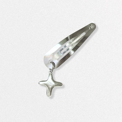 Charm Hair Clips - Puffy Cross, Swarovski Crystal and Dangling Fish Silver Hair Accessories
