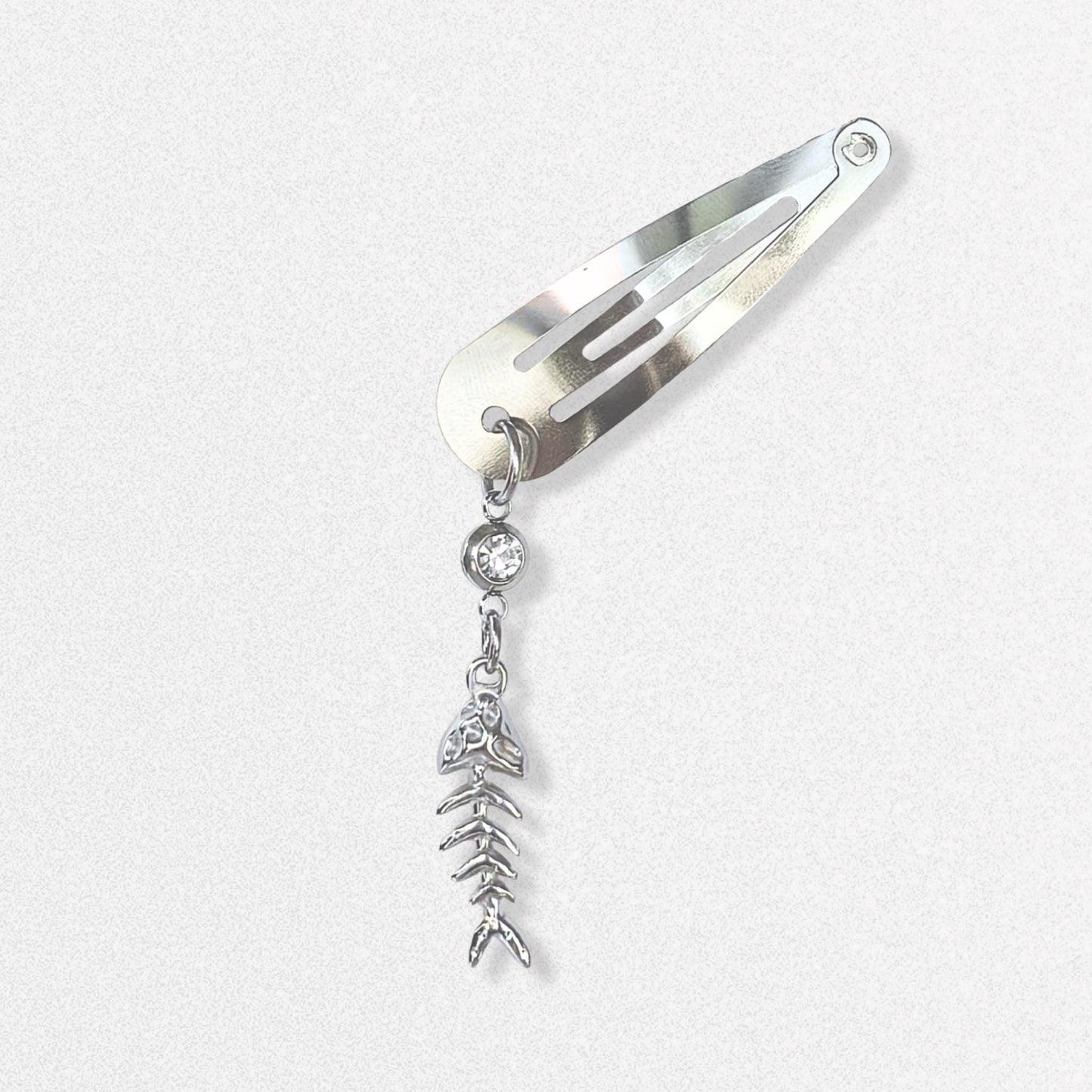 Charm Hair Clips - Puffy Cross, Swarovski Crystal and Dangling Fish Silver Hair Accessories