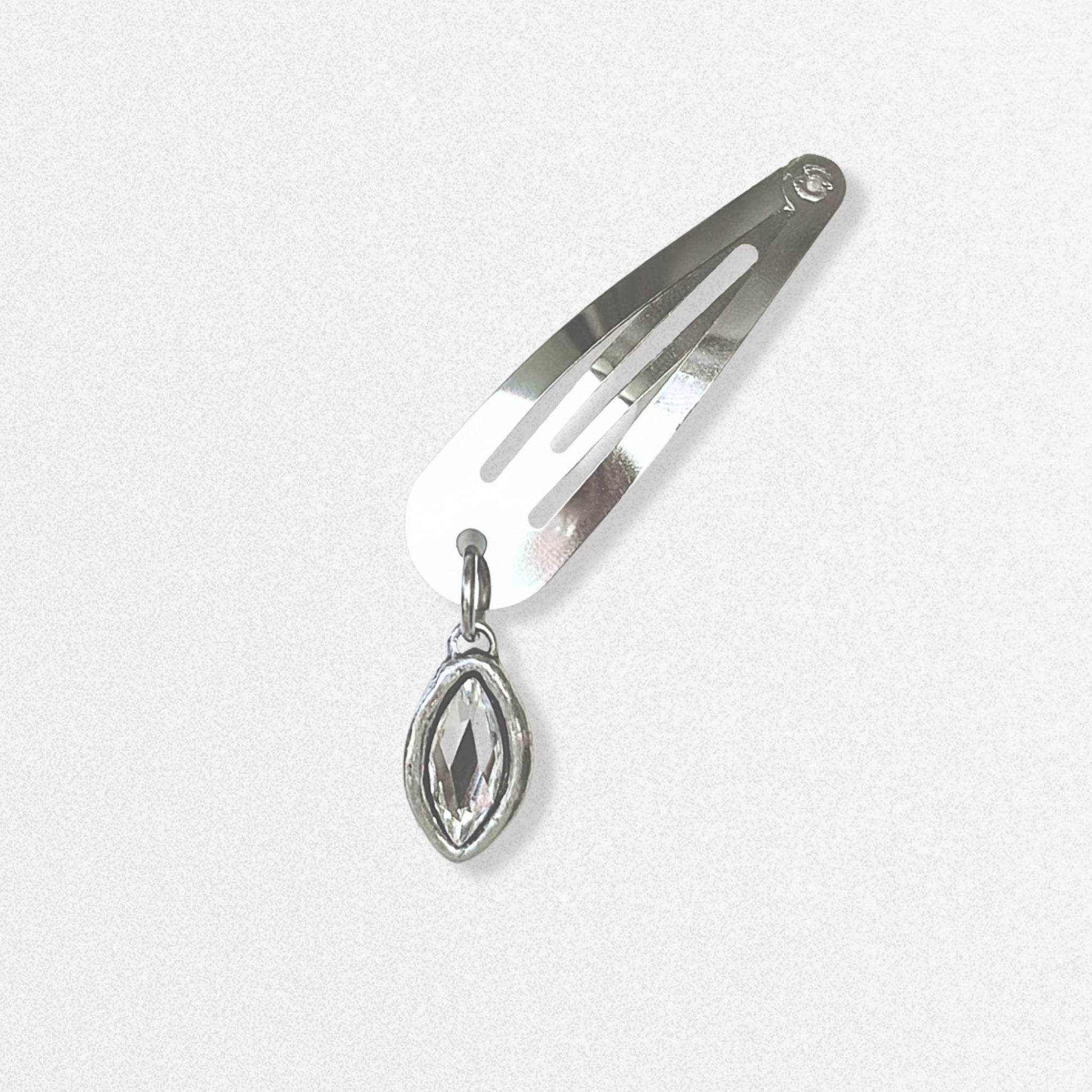 Charm Hair Clips - Puffy Cross, Swarovski Crystal and Dangling Fish Silver Hair Accessories