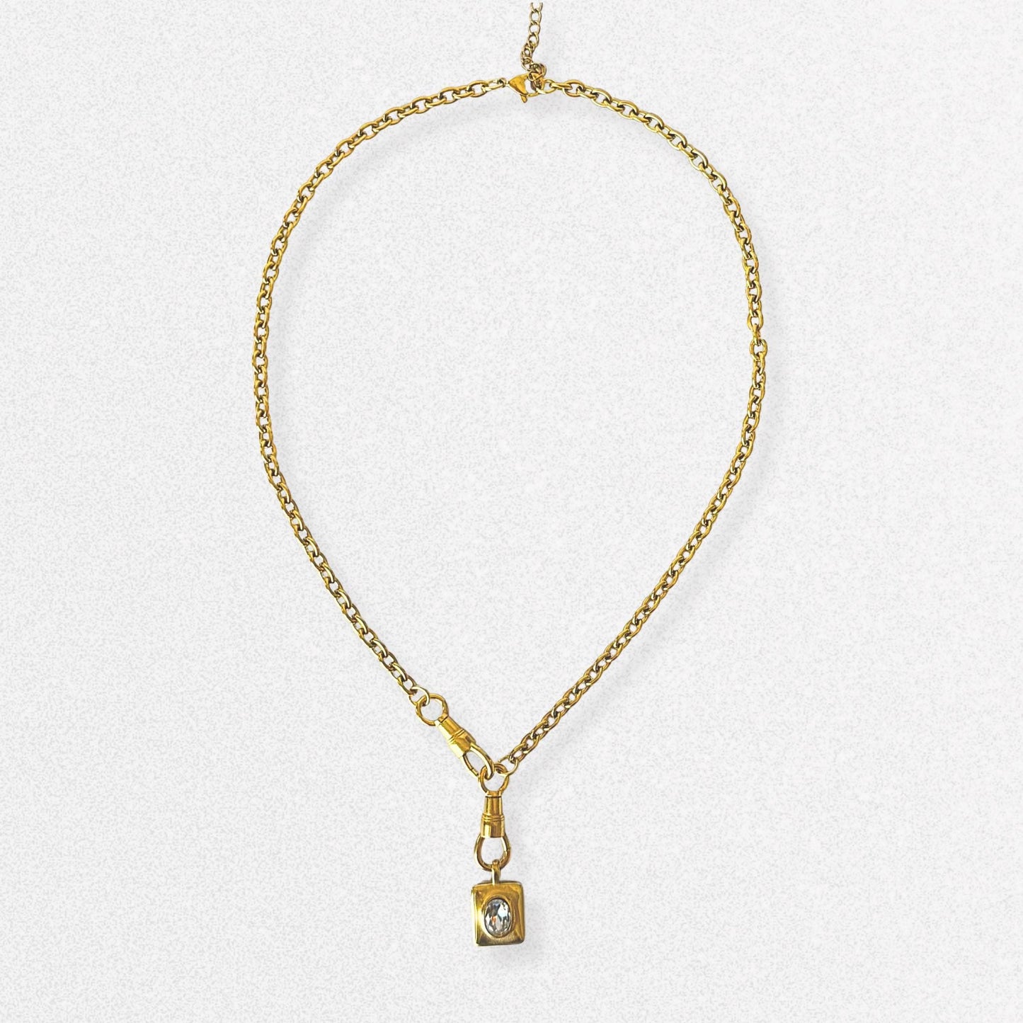 18k Gold Vintage Style Rectangular Crystal Necklace - Stainless Steel Layering Antique Style Jewelry