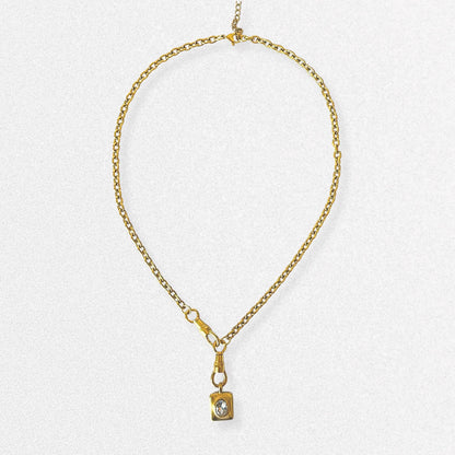18k Gold Vintage Style Rectangular Crystal Necklace - Stainless Steel Layering Antique Style Jewelry