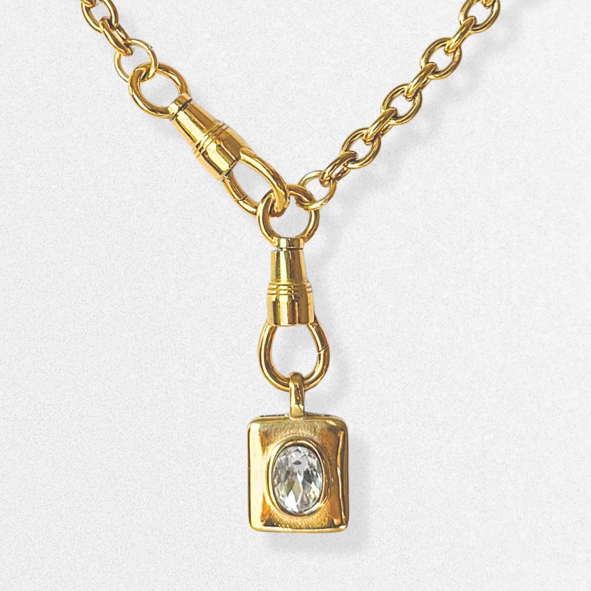18k Gold Vintage Style Rectangular Crystal Necklace - Stainless Steel Layering Antique Style Jewelry