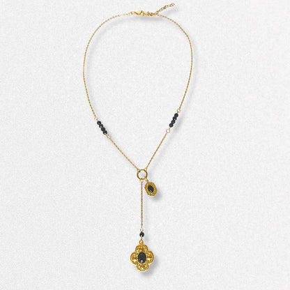 Vintage Style Lariat Necklace - Gold and Black Charms, Dainty Vintage Romantic Feminine Jewelry