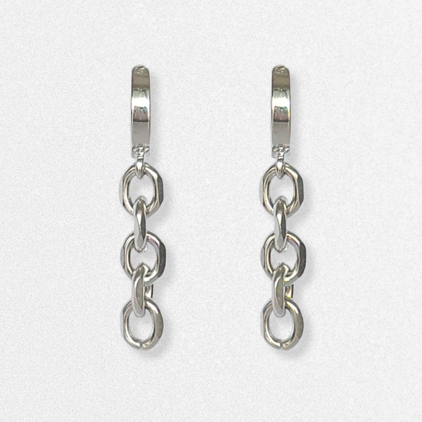 Silver Chain Huggie Hoops - Chunky Statement Earrings, Handmade Edgy Jewelry
