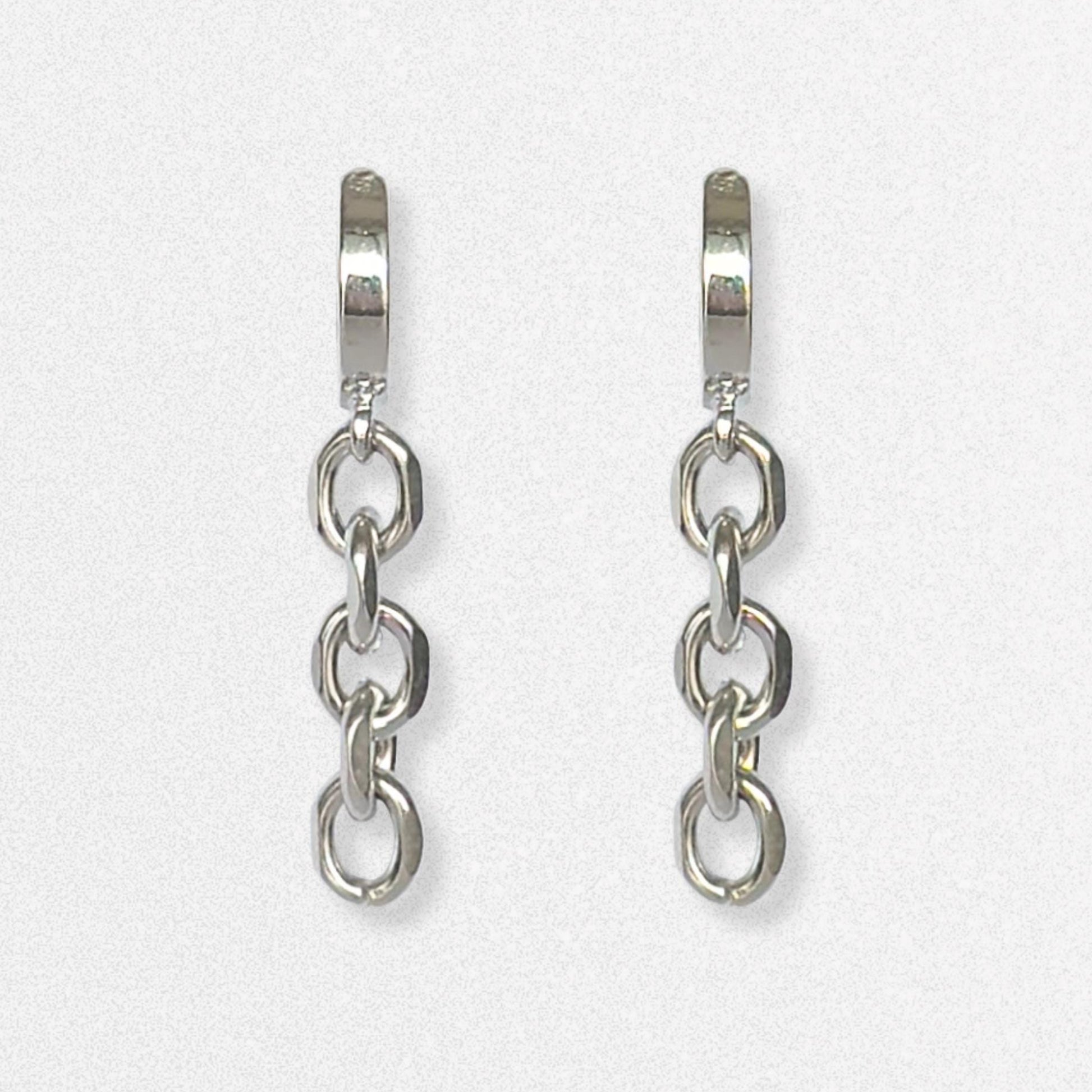 Silver Chain Huggie Hoops - Chunky Statement Earrings, Handmade Edgy Jewelry