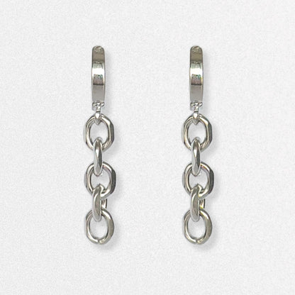 Silver Chain Huggie Hoops - Chunky Statement Earrings, Handmade Edgy Jewelry