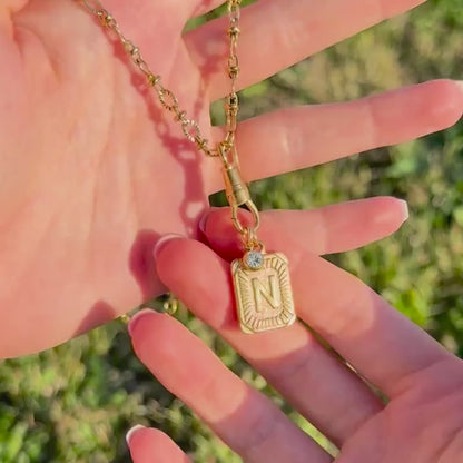 Gold Initial Necklace, Embossed Chain, Custom Letter Pendant